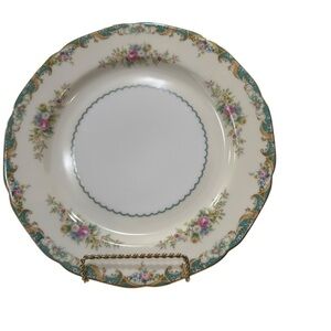 Noritake Jacquin 10 inch Dinner Plates Lot of 2 Flowered  scalloped Gold Trim